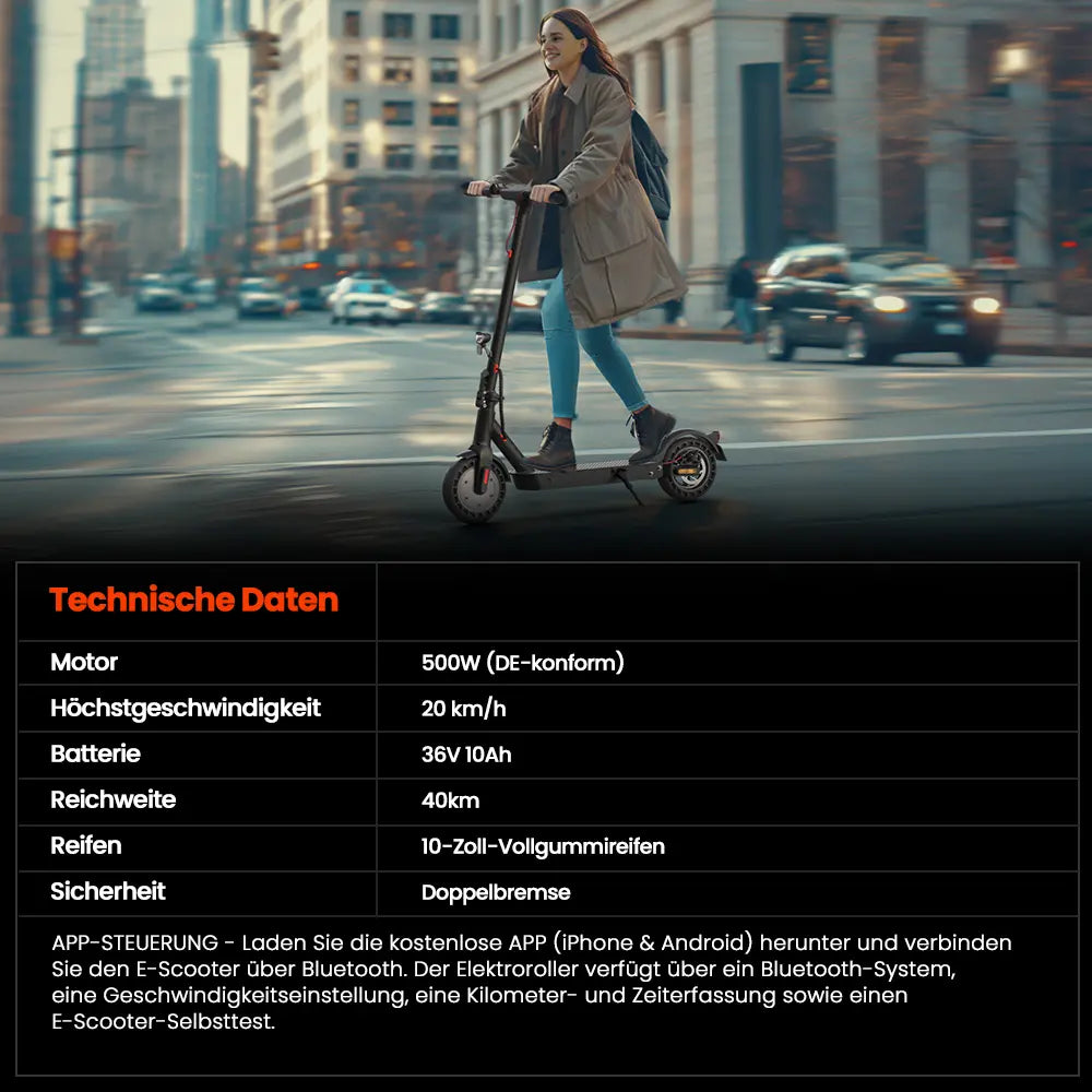 Finbike E9TMAX Trottinette électrique avec homologation, 20 km/h, moteur 500 W, autorisation de circulation routière