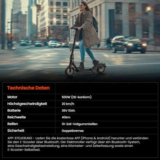 Finbike E9TMAX Trottinette électrique avec homologation, 20 km/h, moteur 500 W, autorisation de circulation routière