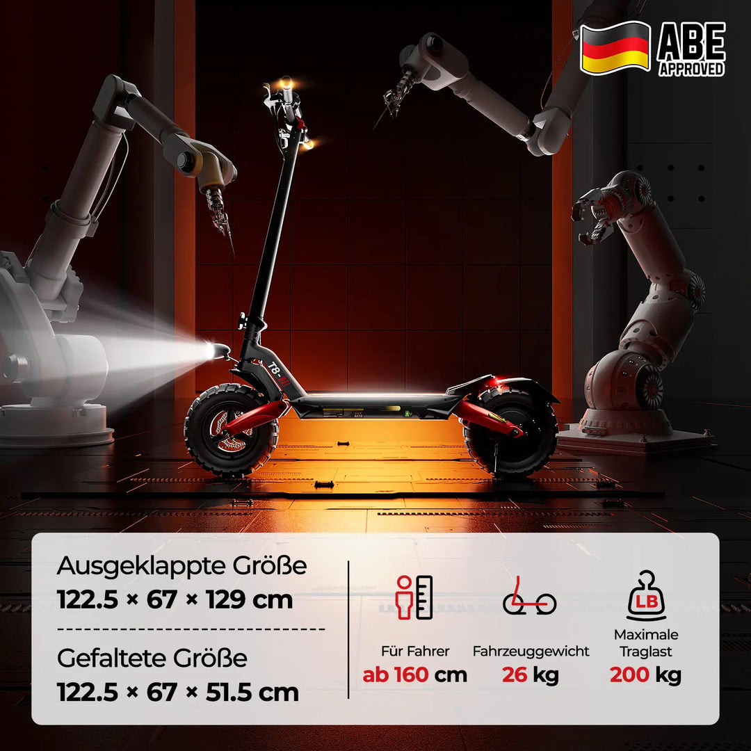 Finbike T8 Electric Scooter 48V 15Ah Battery 100km Range with ABE - FinBike.com