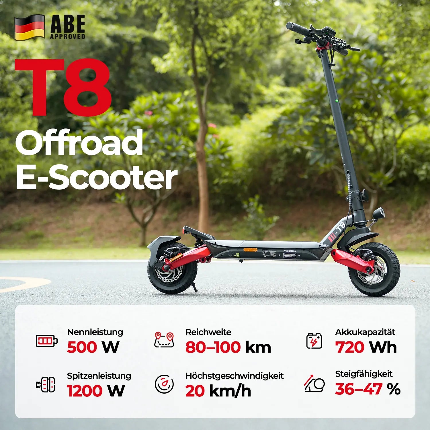 Finbike T8 Electric Scooter 48V 15Ah Battery 100km Range with ABE - FinBike.com