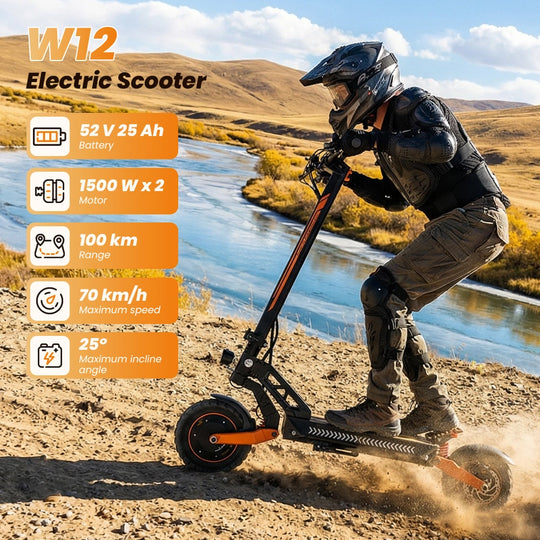 Finbike W12 elektrisk løbehjul med to 1500W-motorer og 100km rækkevidde