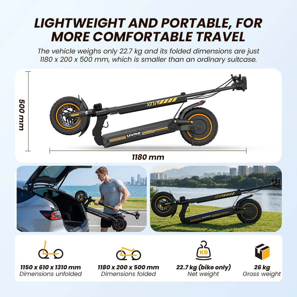 Finbike W9Air elektrisk scooter 40 km rækkevidde 10" terrændæk