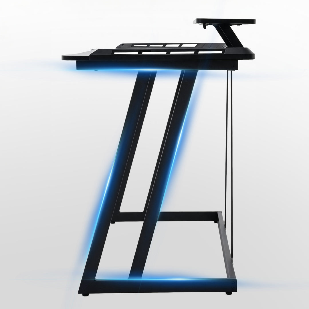 Gaming Desk with LED Lights, Monitor Stand & Power Strip