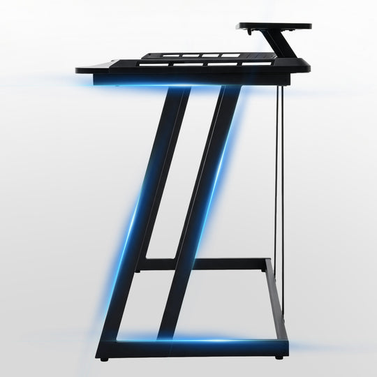 Gaming Desk with LED Lights, Monitor Stand & Power Strip
