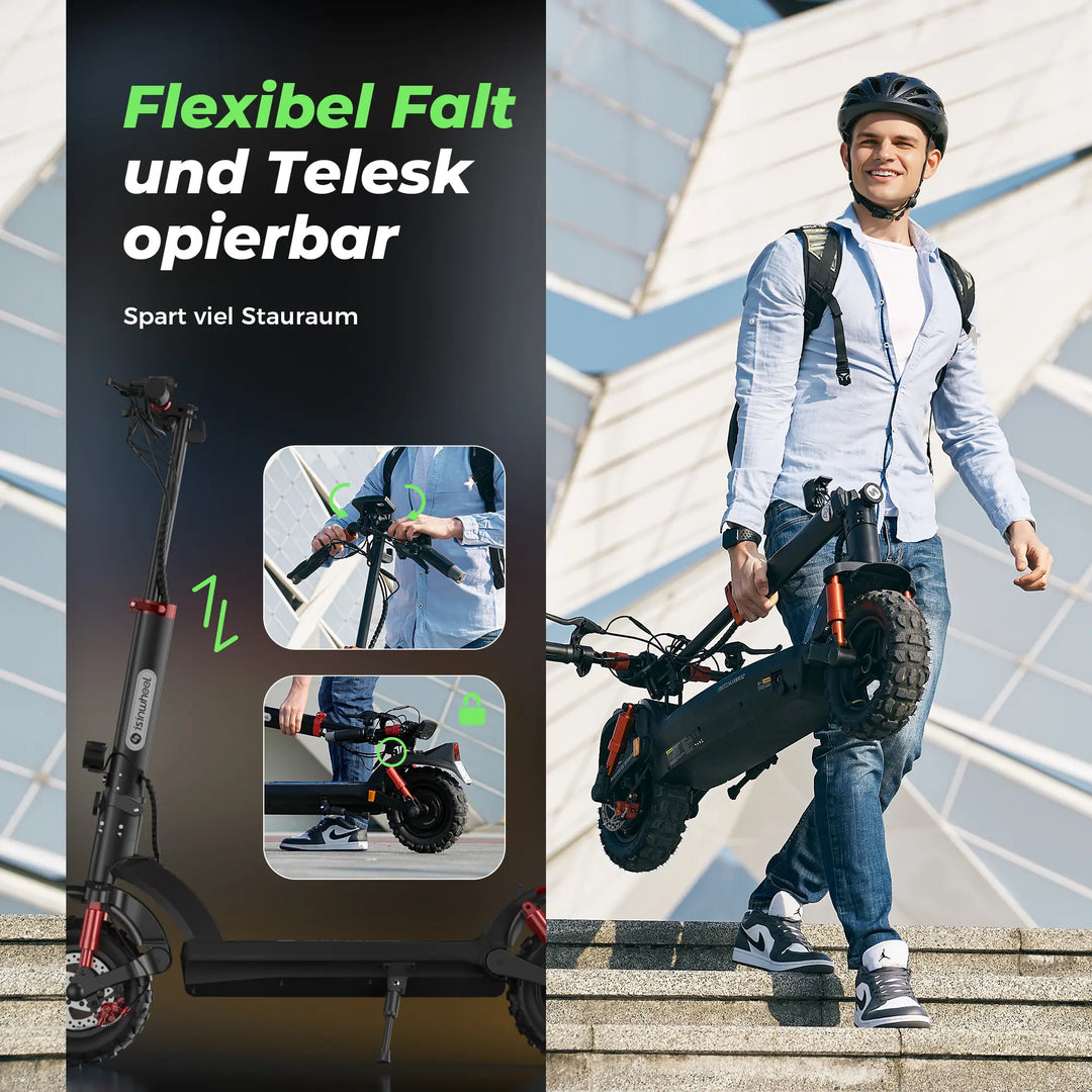 isinwheel GT2 E-Scooter mit ABE, 20 km/h, bis zu 80 km Reichweite, Straßenzugelassen