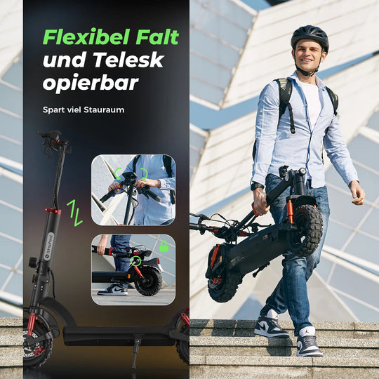 isinwheel GT2 E-Scooter mit ABE, 20 km/h, bis zu 80 km Reichweite, Straßenzugelassen