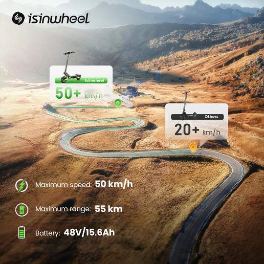 isinwheel D2 Elektroroller mit 1000-W-Motor, 48 V, 15,6 Ah und 55 km Reichweite