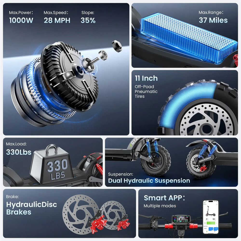 isinwheel GT2 Electric Scooter 11" Off-Road Tires 60km Range
